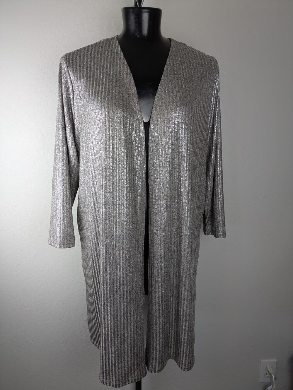 Lane Bryant beige silver metallic duster open cardigan sweater